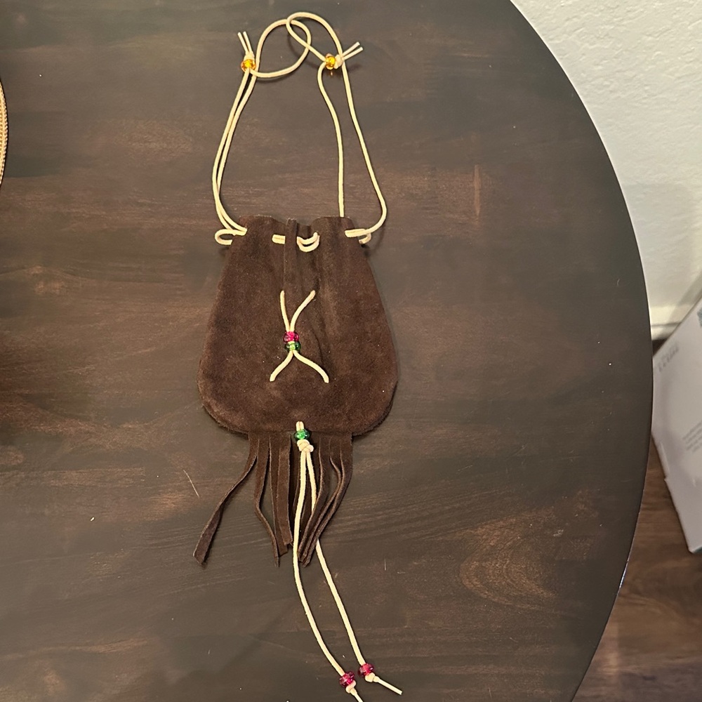 Brown Suede Fringe Pouch